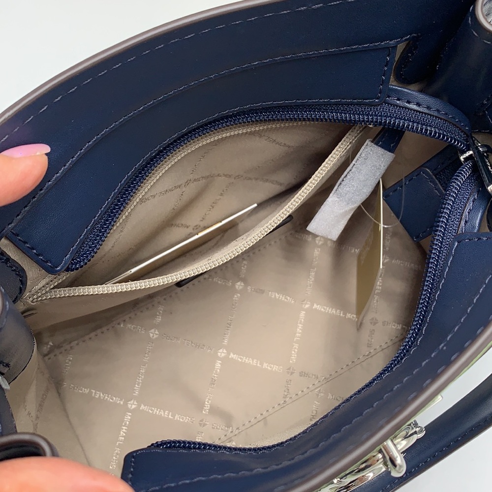 MICHAEL KORS Hamilton Small Patchwork Satchel NAVY MULTI COLOR - Picture 12 of 16
